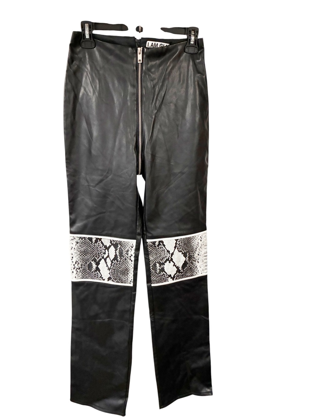 I.AM.GIA Faux Leather Animal Print Straight Leg Pants Zip Around Black Medium